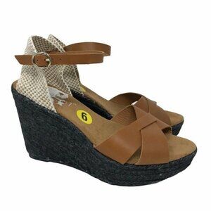 Maypol Espadrille Wedge Heel Shoes Brown Leather 9